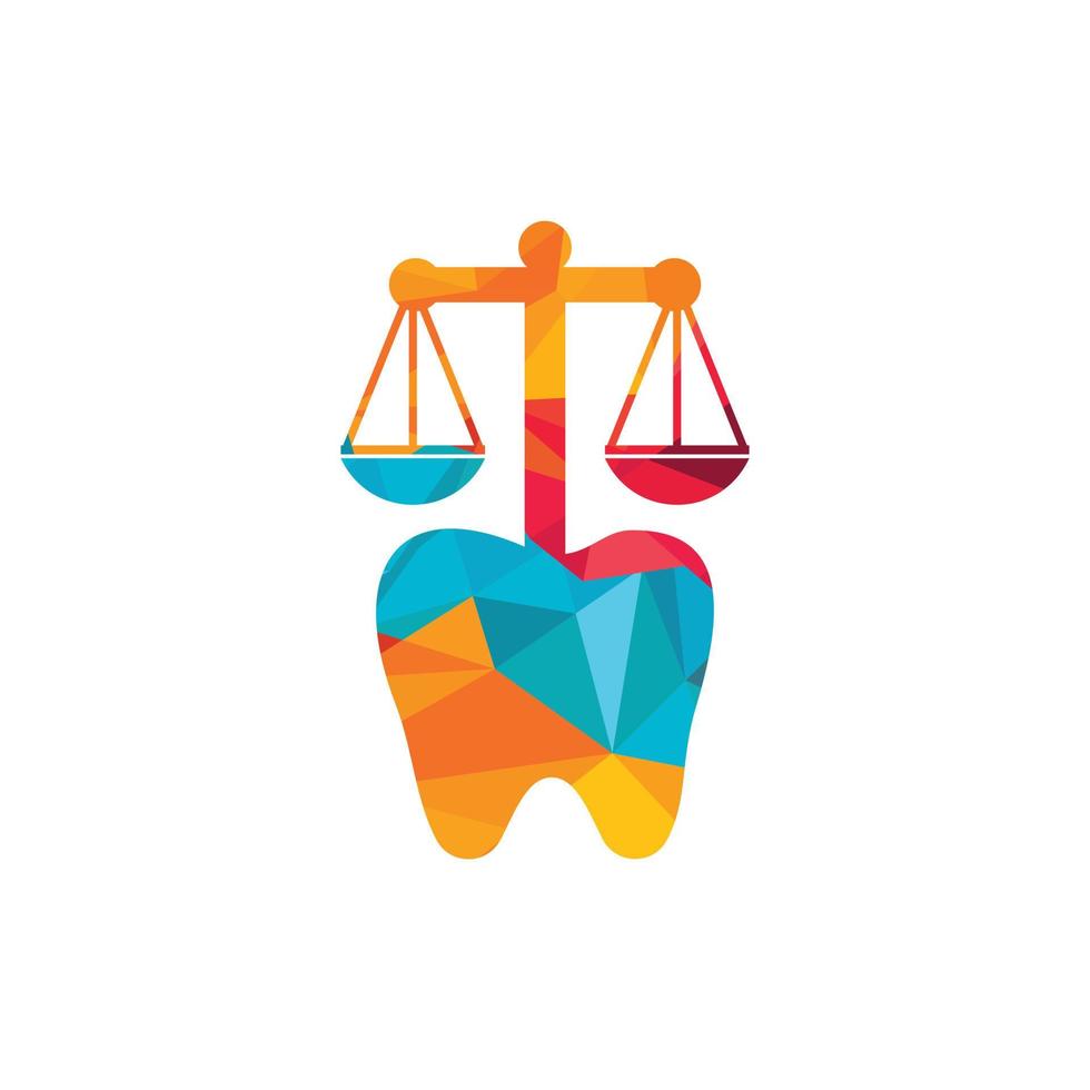 design de logotipo de vetor de direito odontológico. design de ícone de dente e equilíbrio.
