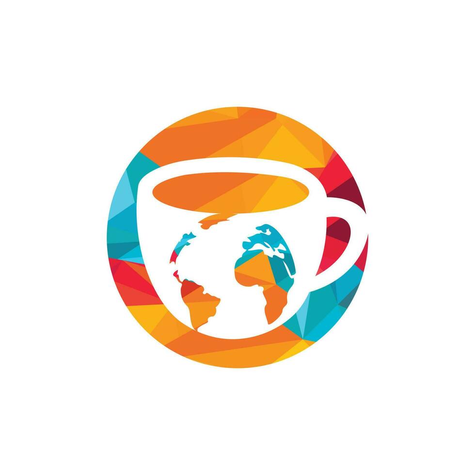 xícara de café criativa com modelo de design de logotipo de vetor de mapa globo.