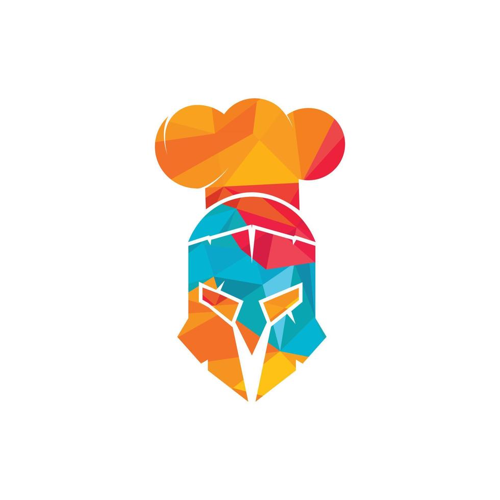 modelo de design de logotipo de vetor de chef espartano. logotipo mínimo do guerreiro chef com ilustração vetorial de chapéu de chef.