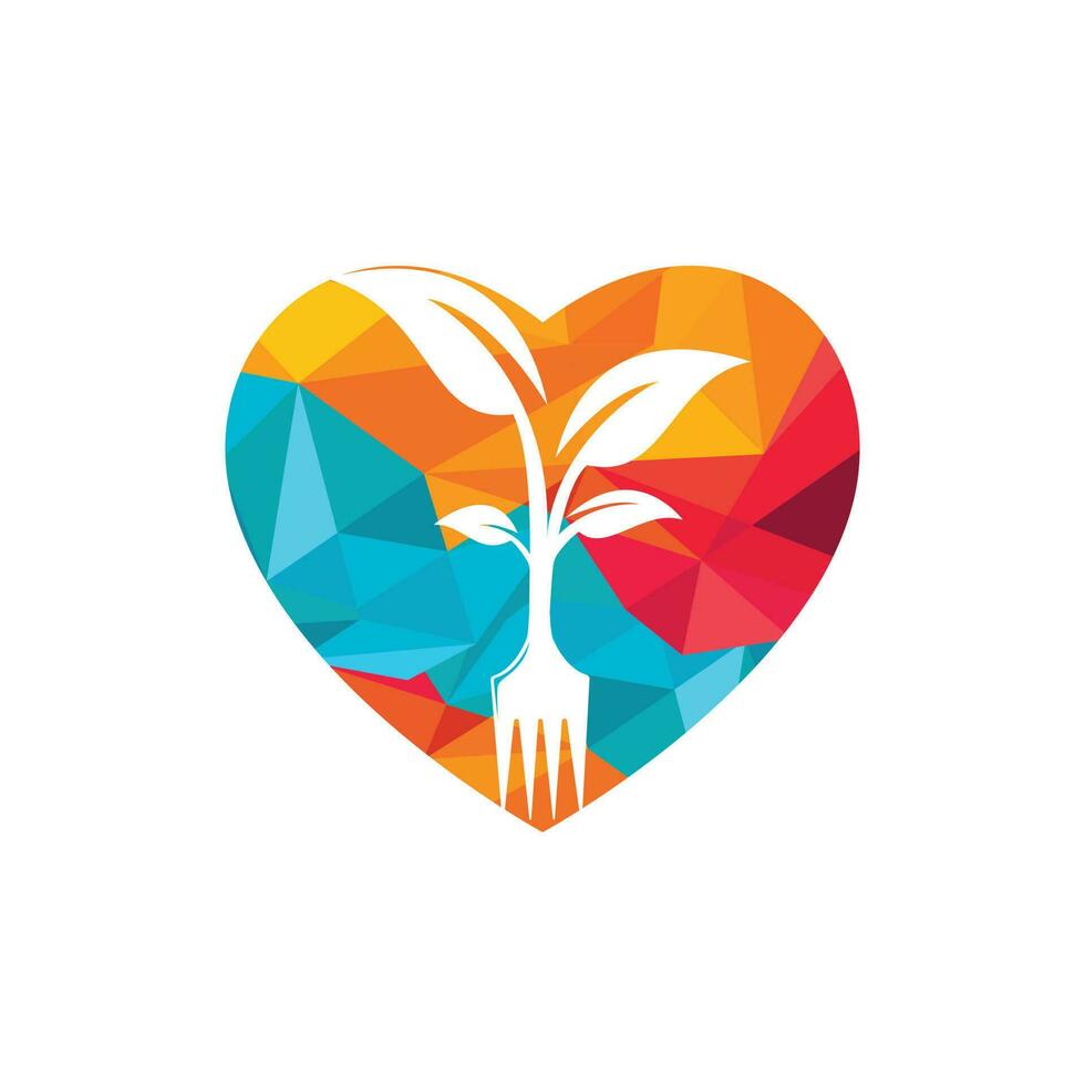 árvore de garfo com design de logotipo de vetor de forma de coração. conceito de logotipo de restaurante e agricultura.