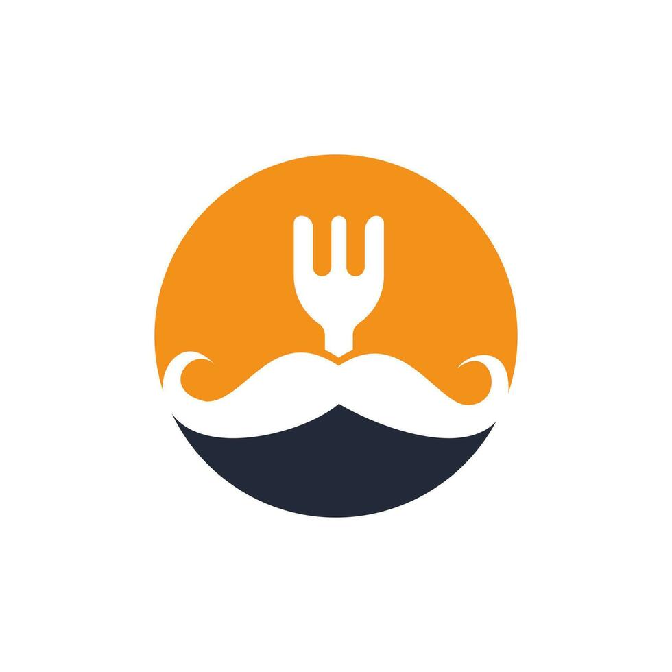 design de modelo de logotipo de guru de comida. bigode de ilustração com design de ícone de garfo. vetor