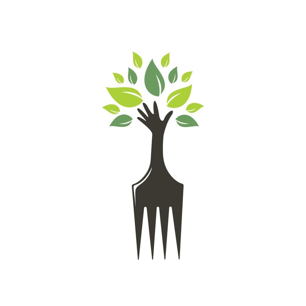 design de logotipo de vetor de árvore de mão garfo. conceito de logotipo de restaurante e agricultura.