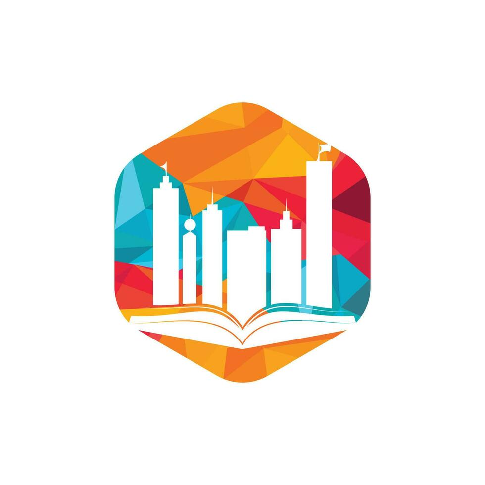 design de logotipo de construção de educação. vetor de livro e um edifício, símbolo de biblioteca e estudo.