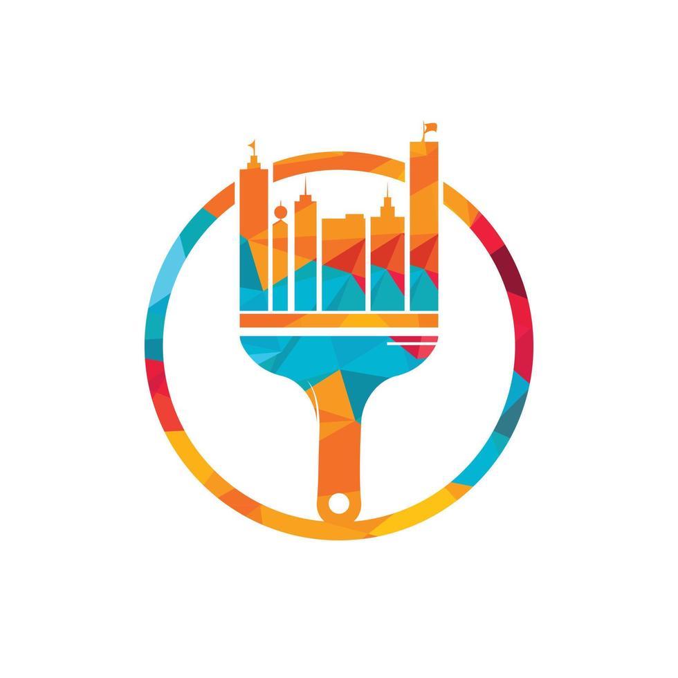 design de logotipo de vetor de pincel de pintura da cidade. ícone de construção de reparação de renovação de edifício.