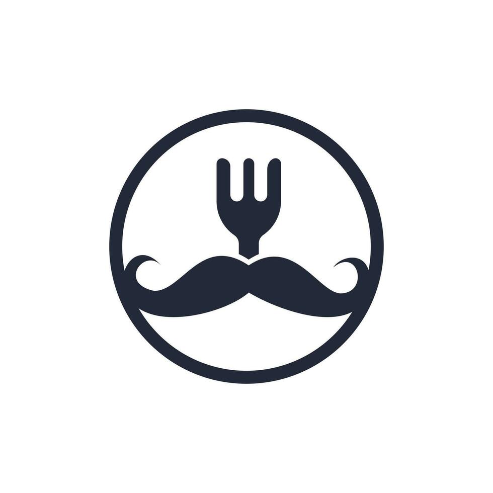 design de modelo de logotipo de guru de comida. bigode de ilustração com design de ícone de garfo. vetor