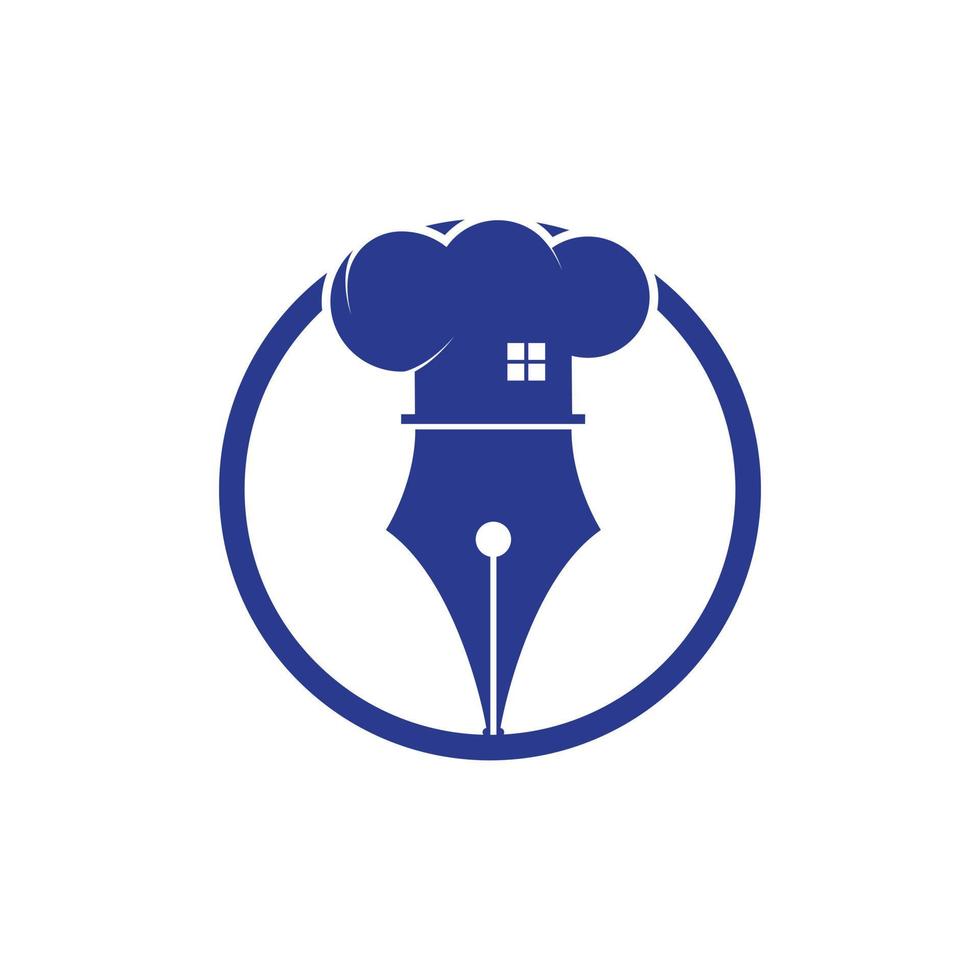 design de logotipo de vetor de educação alimentar. caneta e chapéu de chef com ícone em casa.