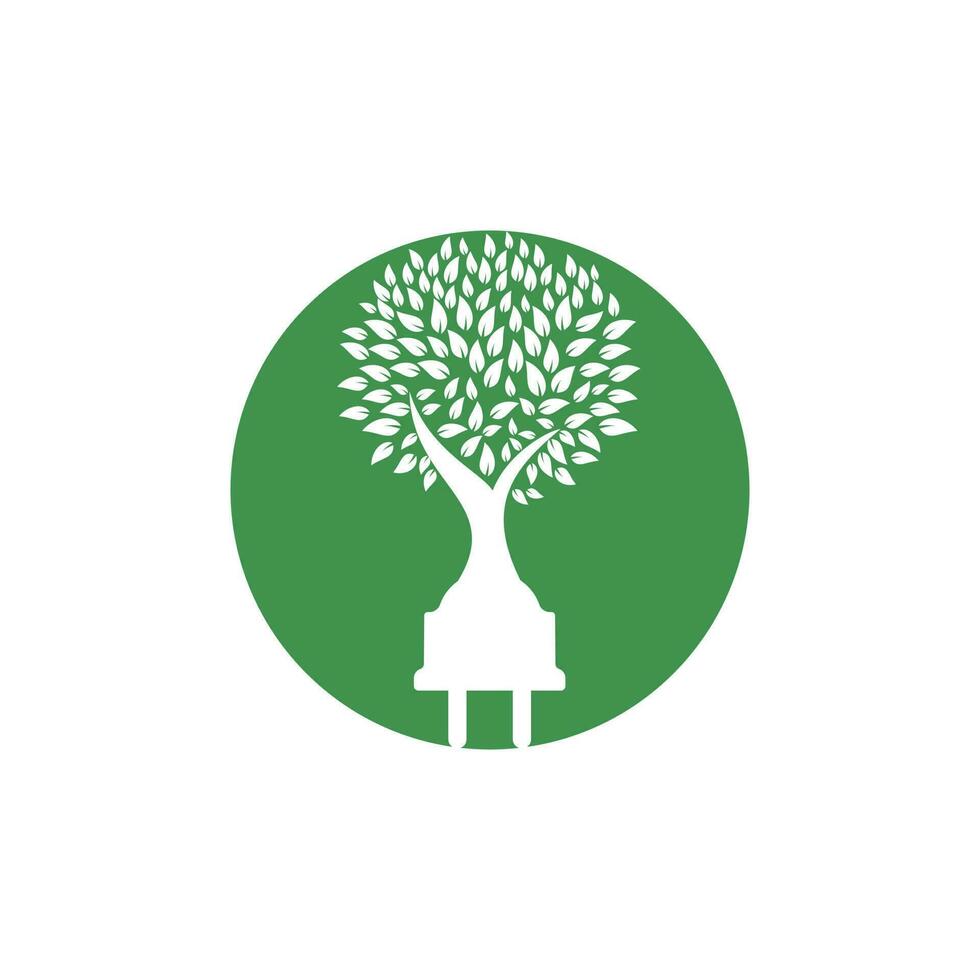 conceito de logotipo de eletricidade de energia verde. ícone de tomada elétrica com árvore. vetor
