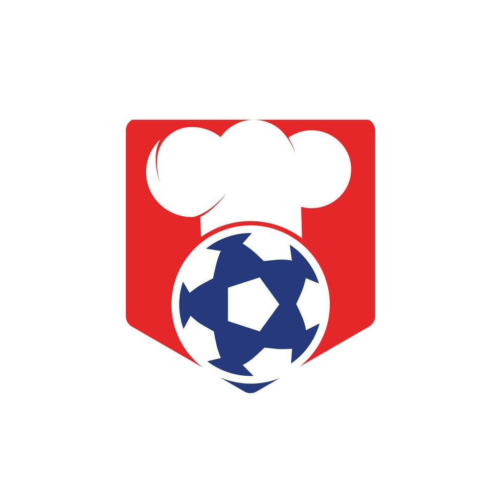 design de logotipo de vetor de chef de futebol. bola de futebol e design de ícone de chapéu de chef.