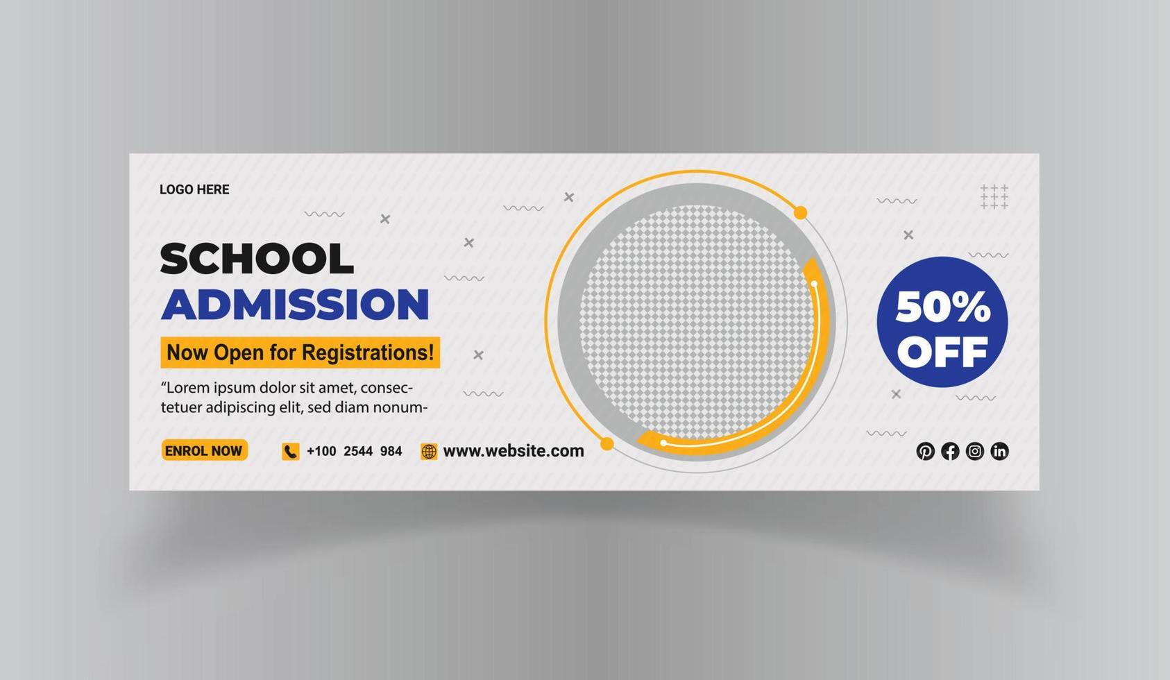 layout de capa de cronograma de admissão de educação escolar infantil e modelo de banner da web vetor