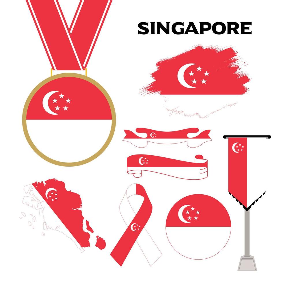 coleção de elementos com a bandeira do design de modelo de design de singapura vetor