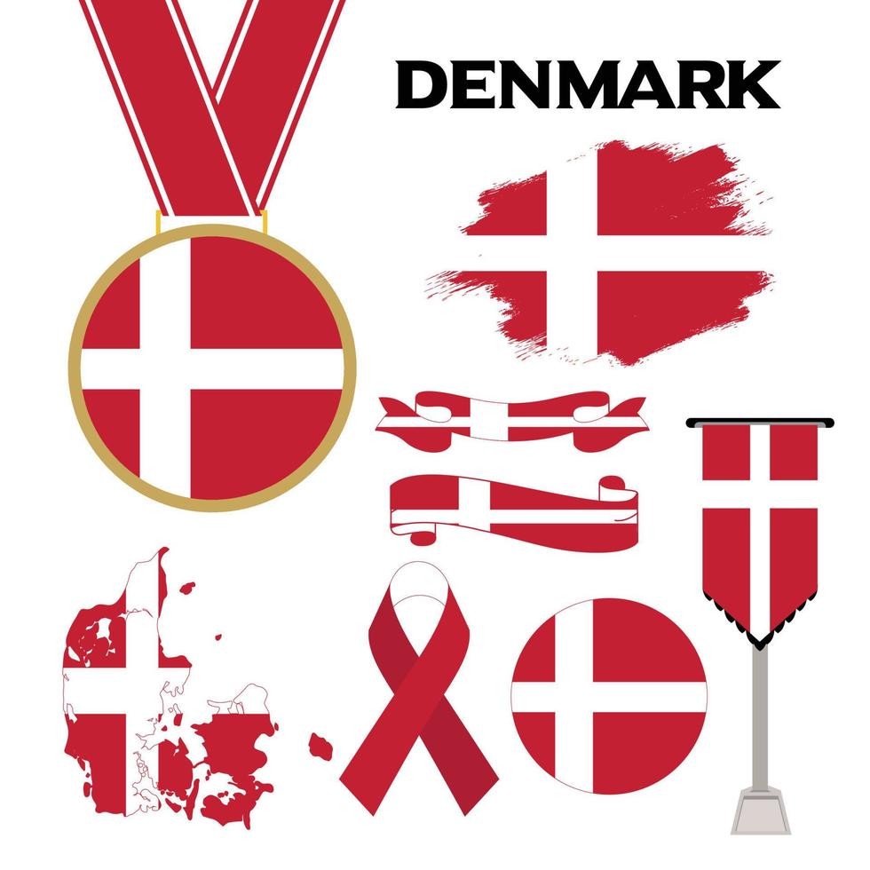 coleção de elementos com a bandeira da dinamarca modelo de design vetor