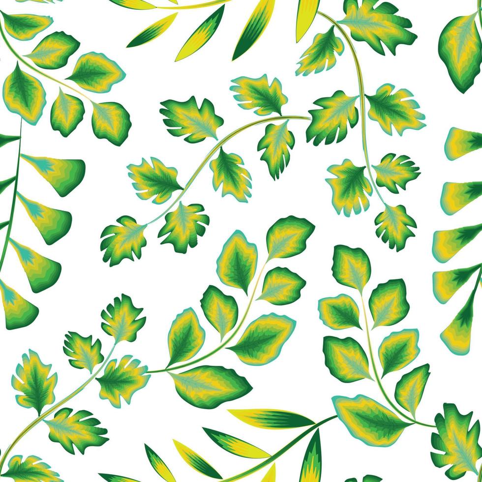 tropical folhagem verde sem costura padrão textura elegante design em fundo branco. desenho vetorial. natureza decorativa. papel de parede tropical. impressão de jarro. trópico exótico. projeto de verão. papel de parede da natureza vetor