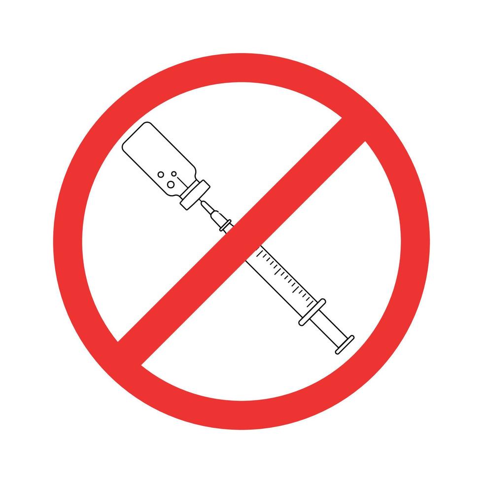 seringa com e frasco de vacinação sob o sinal vermelho proibido, para seu projeto vetor