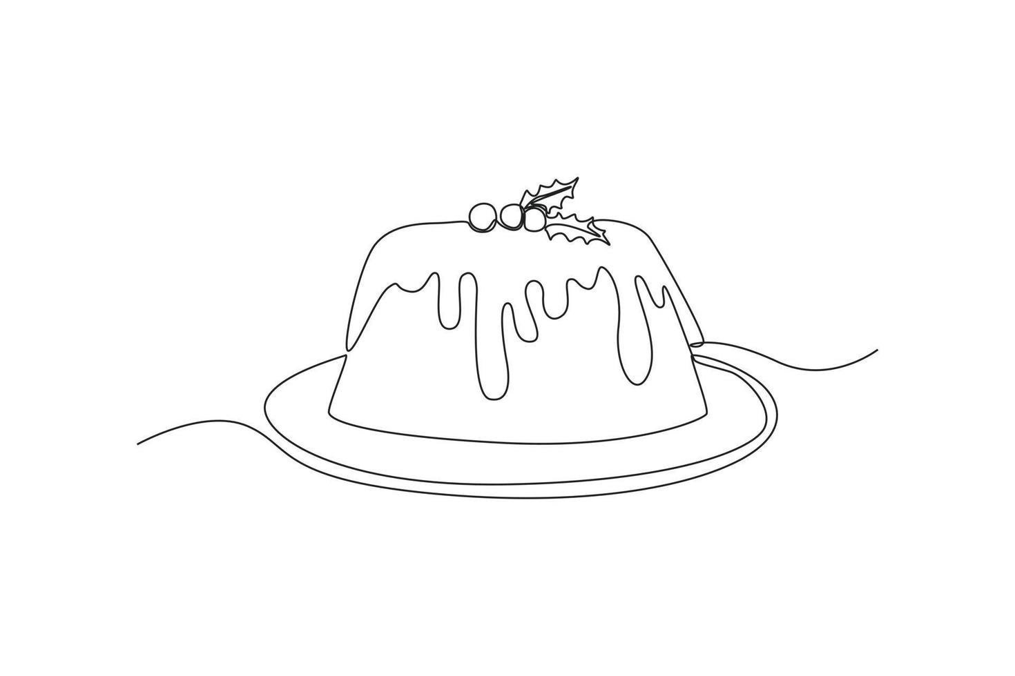 pudim de desenho de linha contínua com baga em um prato. conceito de sobremesa. única linha desenhar desenho ilustração gráfica de vetor. vetor