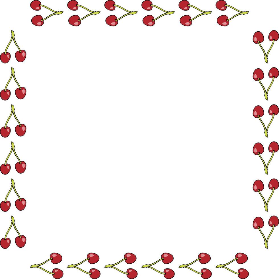 moldura quadrada com cerejas simples sobre fundo branco. imagem vetorial. vetor