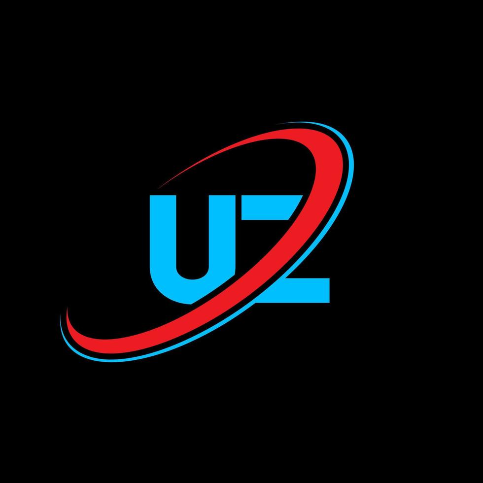 design de logotipo de letra uz uz. letra inicial uz ligado círculo monograma maiúsculo logotipo vermelho e azul. uz logotipo, uz design. u, u vetor