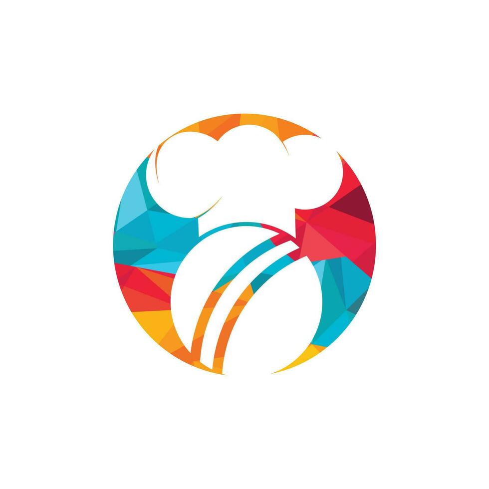 design de logotipo de vetor de chef de críquete. bola de críquete e design de ícone de chapéu de chef.