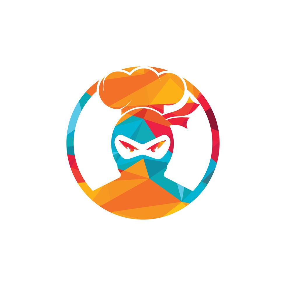 design de logotipo de vetor de chef ninja. ninja com ícone de chapéu de chef.