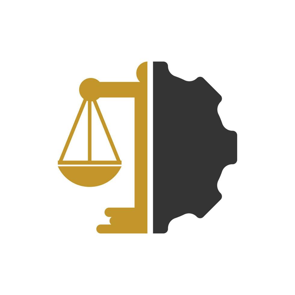 conceito de design de logotipo de vetor de escritório de advocacia industrial. escritório de advocacia com modelo de design de logotipo de engrenagem.