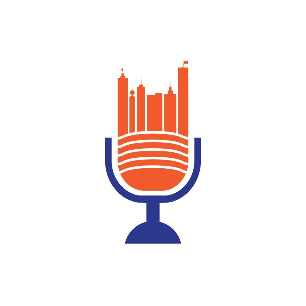 modelo de design de logotipo de vetor de podcast urbano. conceito de logotipo da cidade de podcast.