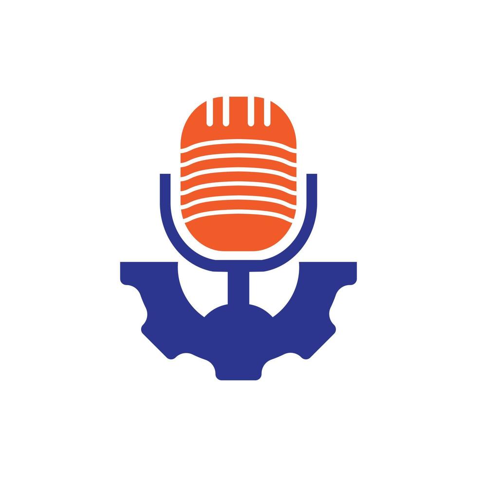 modelo de design de logotipo de vetor de podcast de engrenagem. roda dentada e design de ícone de microfone.