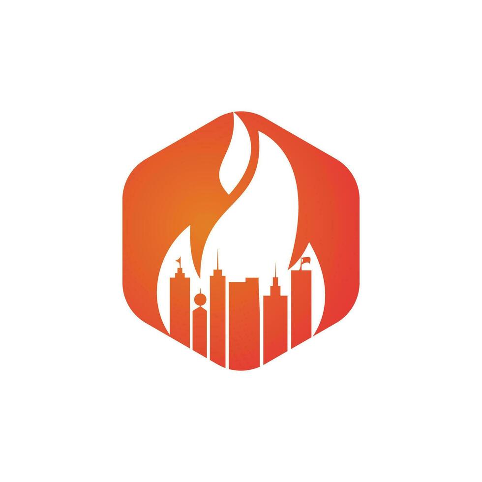 modelo de design de logotipo de vetor de cidade de fogo. edifícios e design de ícone de fogo.