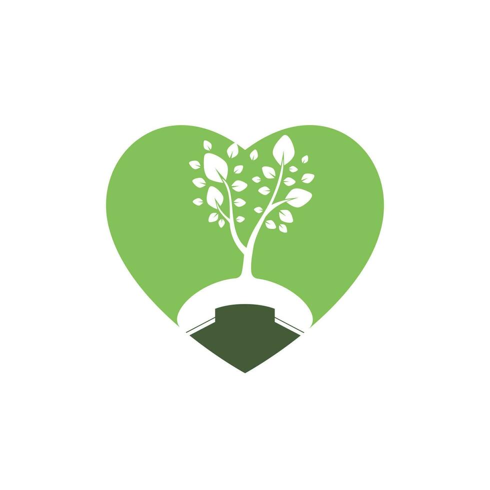 design de logotipo de vetor de chamada de natureza. árvore de monofone com modelo de design de ícone de coração.
