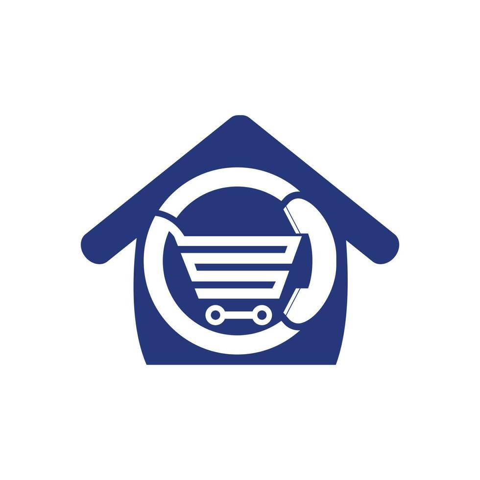 ilustração de modelo de design de logotipo de vetor de chamada de compras. carrinho de compras e aparelho com ícone em casa.
