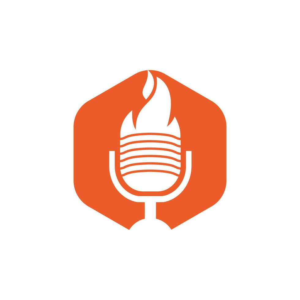 modelo de design de logotipo de podcast de fogo. chama fogo podcast mic logo vector icon ilustração.