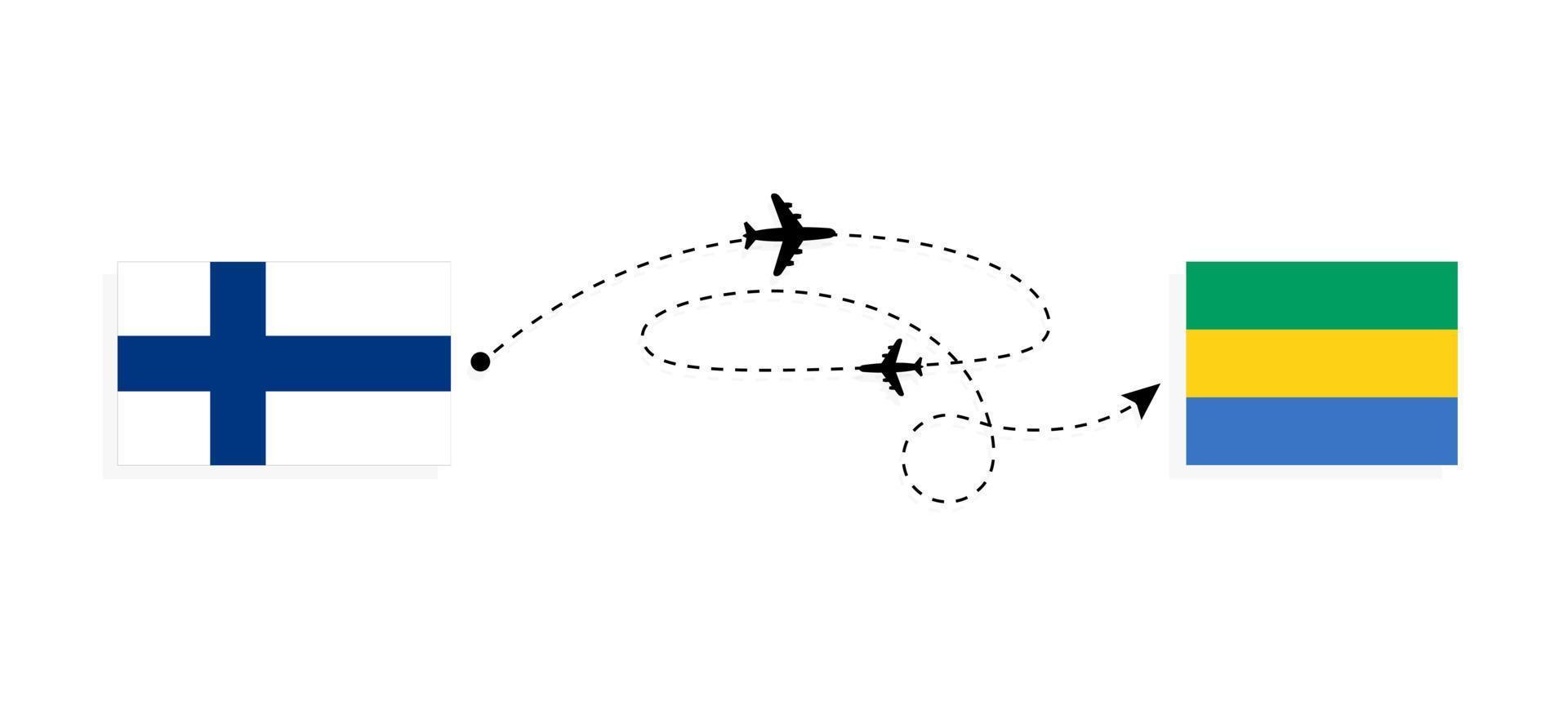voo e viagem da finlândia para o gabão pelo conceito de viagem de avião de passageiros vetor