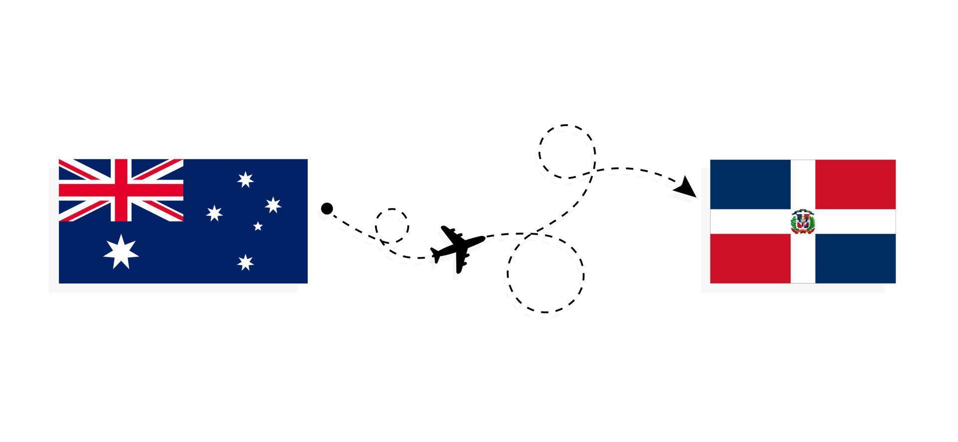 voo e viagem da austrália para a república dominicana pelo conceito de viagem de avião de passageiros vetor