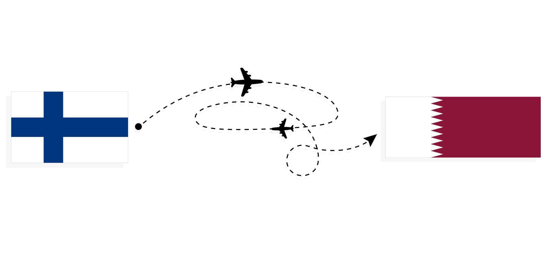 voo e viagem da Finlândia para o Catar pelo conceito de viagens de avião de passageiros vetor