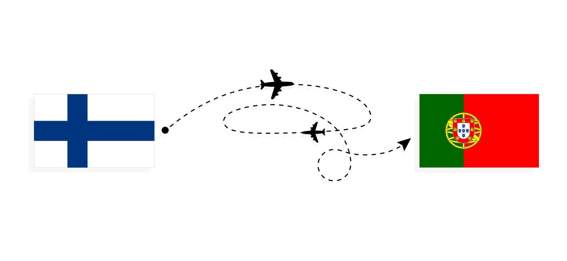 voo e viagem da finlândia para portugal pelo conceito de viagens de avião de passageiros vetor