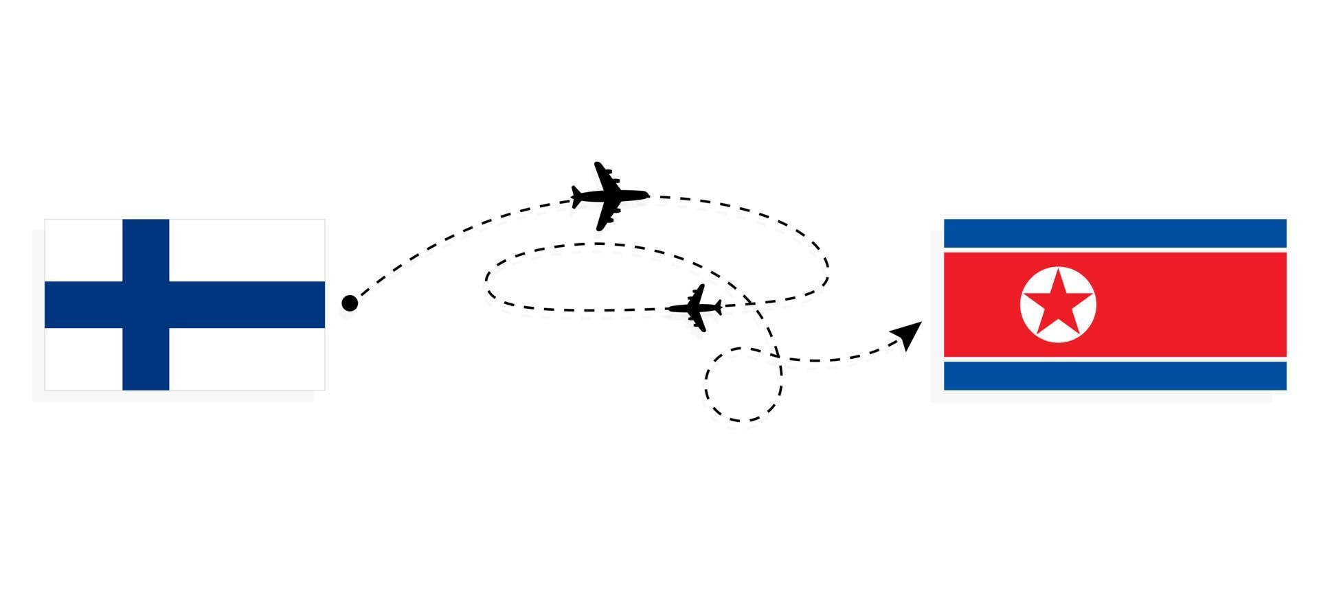 voo e viagem da finlândia para a coreia do norte pelo conceito de viagem de avião de passageiros vetor