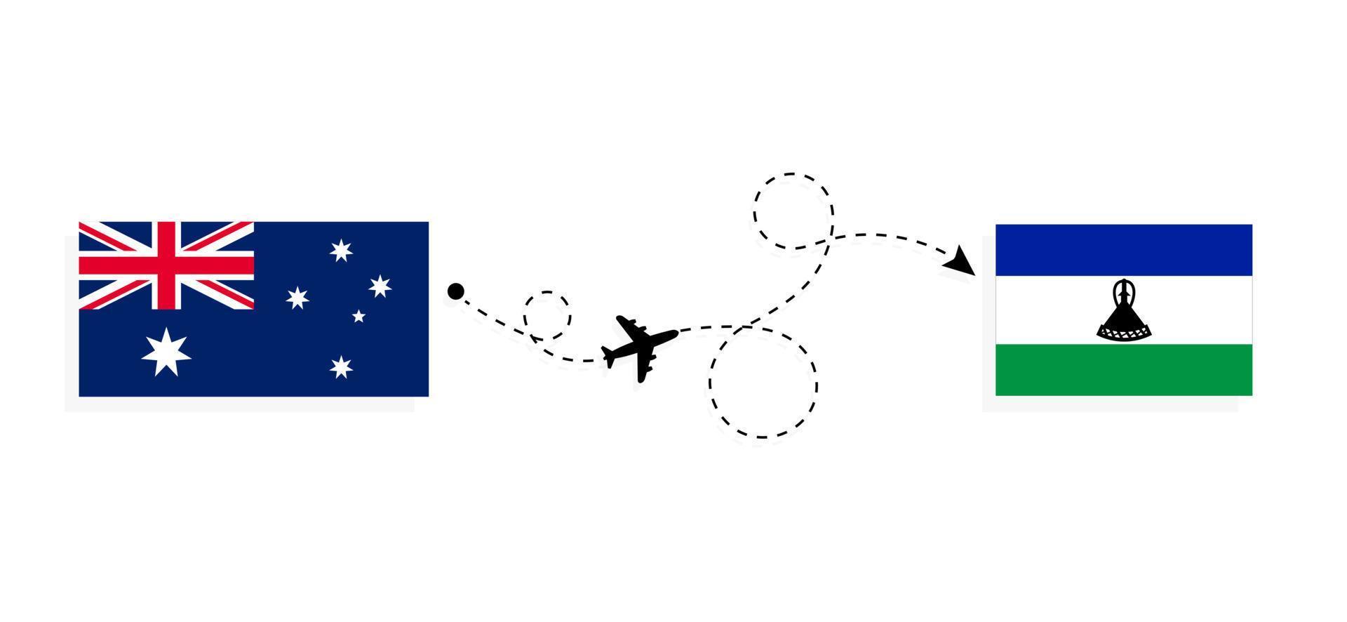 voo e viagem da austrália para lesoto pelo conceito de viagem de avião de passageiros vetor