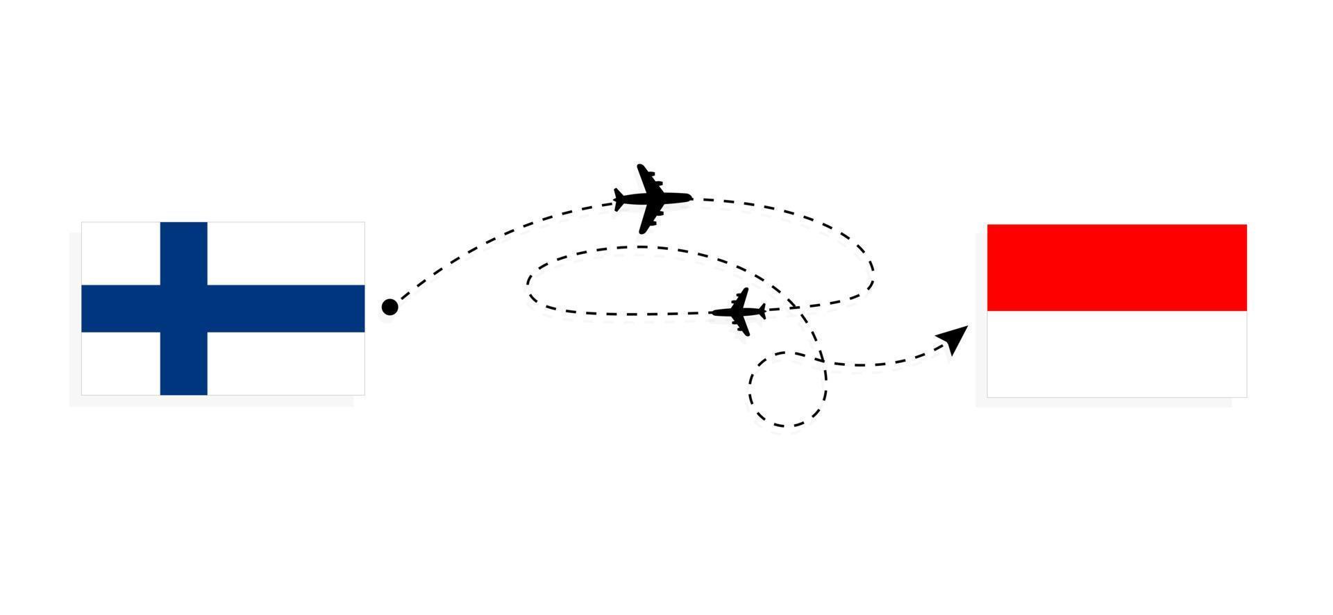 voo e viagem da Finlândia para a Indonésia pelo conceito de viagens de avião de passageiros vetor