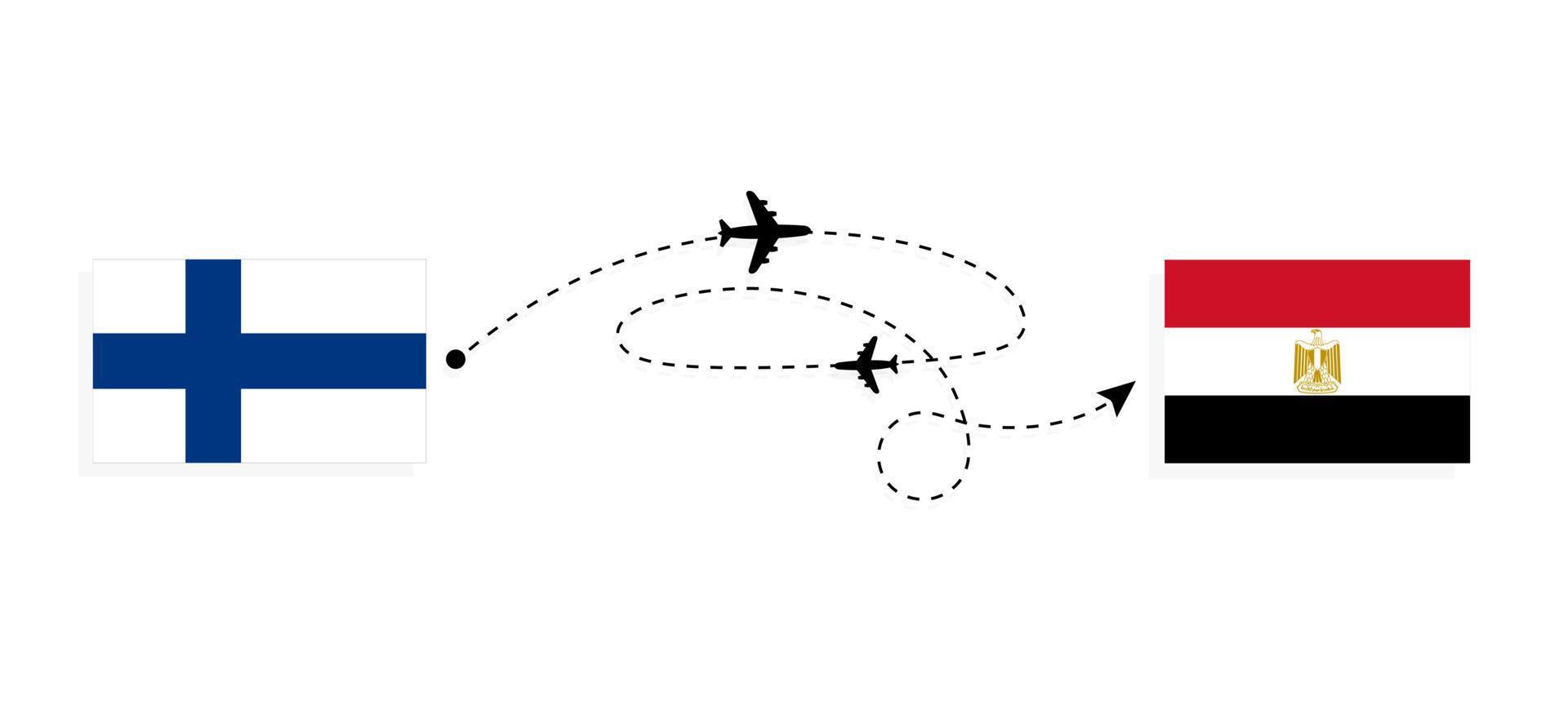 voo e viagem da Finlândia para o Egito pelo conceito de viagens de avião de passageiros vetor