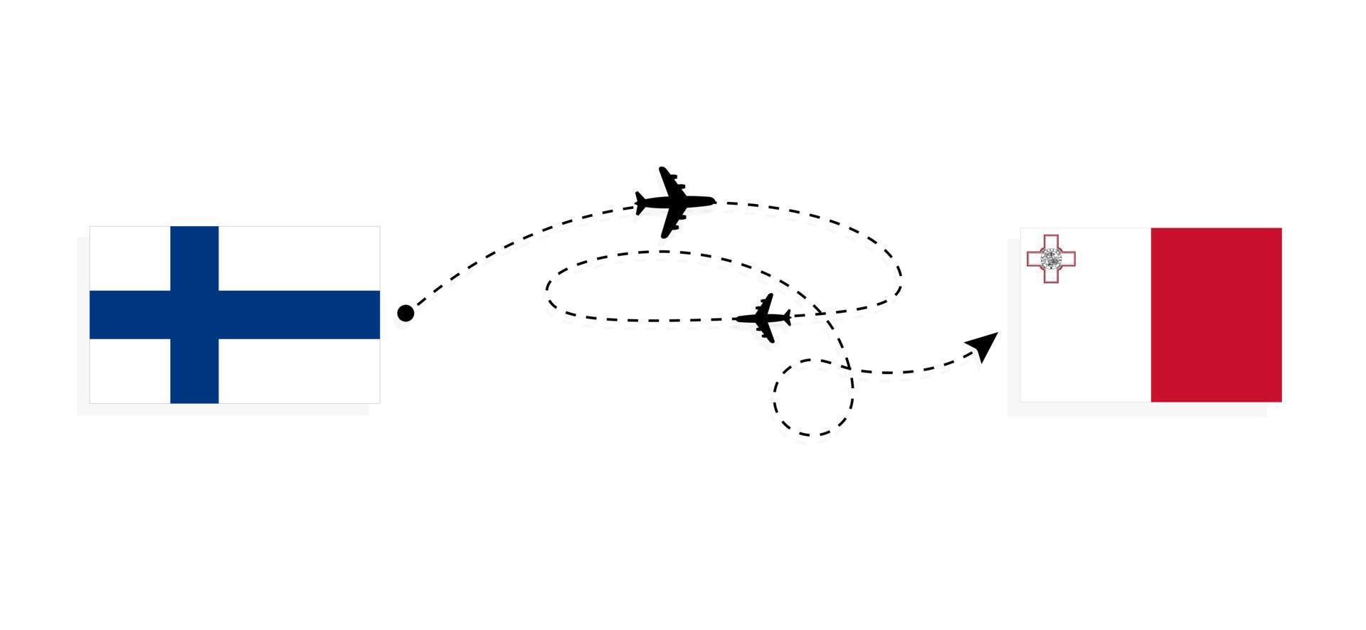 voo e viagem da finlândia para malta pelo conceito de viagem de avião de passageiros vetor