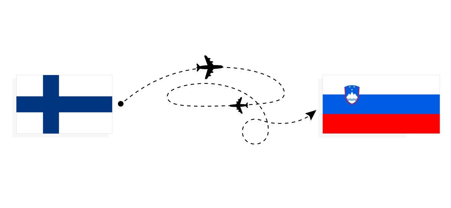 voo e viagem da Finlândia para a Eslovénia pelo conceito de viagens de avião de passageiros vetor