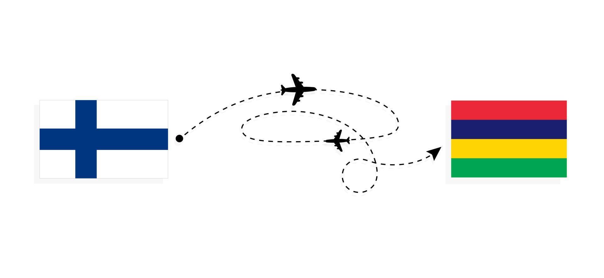 voo e viagem da Finlândia para as Maurícias pelo conceito de viagens de avião de passageiros vetor