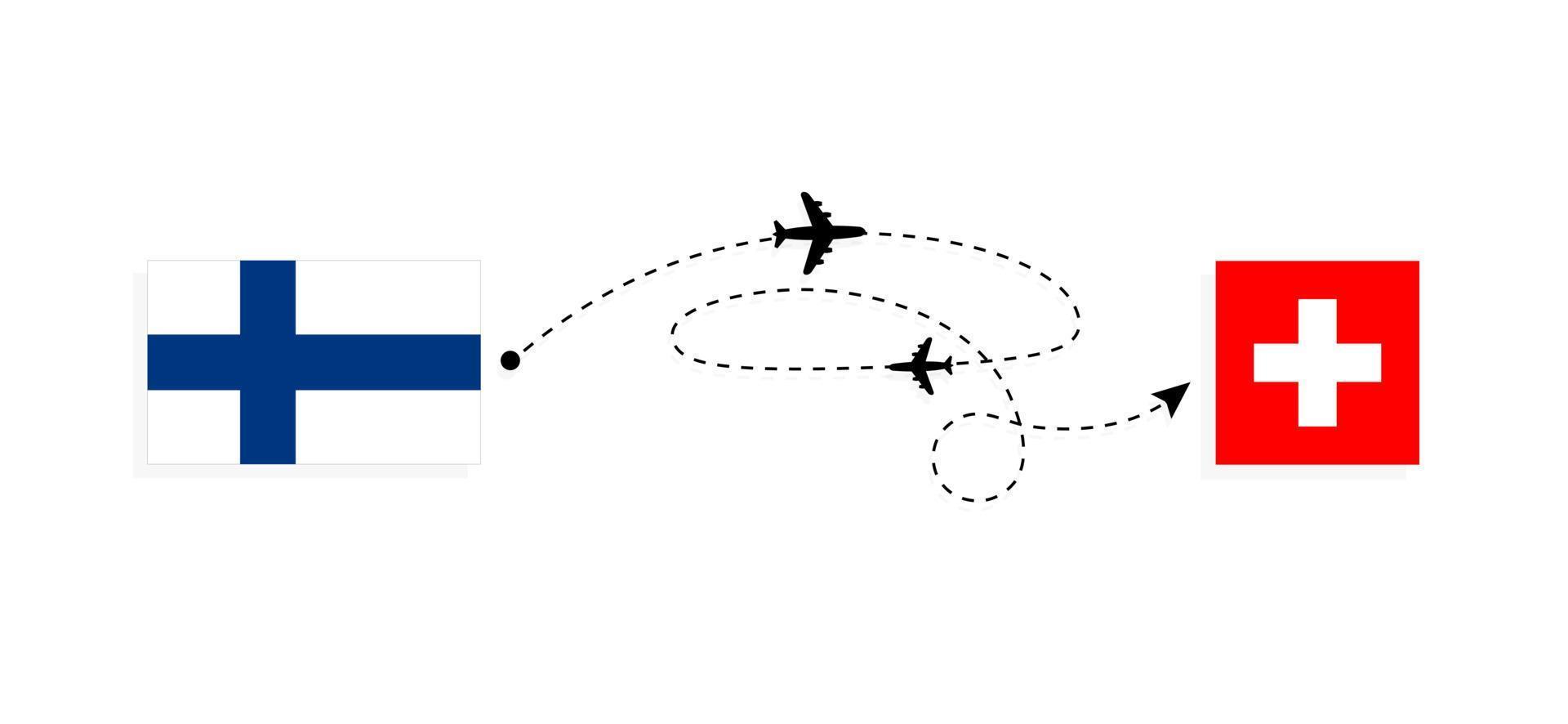 voo e viagem da Finlândia para a Suíça pelo conceito de viagens de avião de passageiros vetor