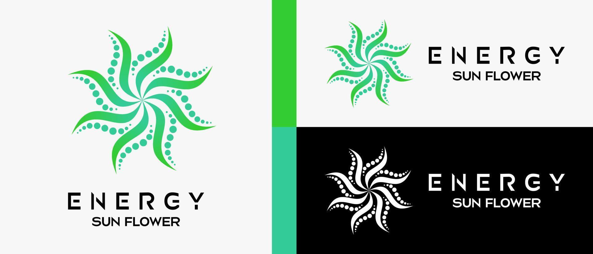 modelo de design de logotipo de energia solar em forma de flor, elemento de ícone rotativo. ilustração de logotipo abstrato em vetor