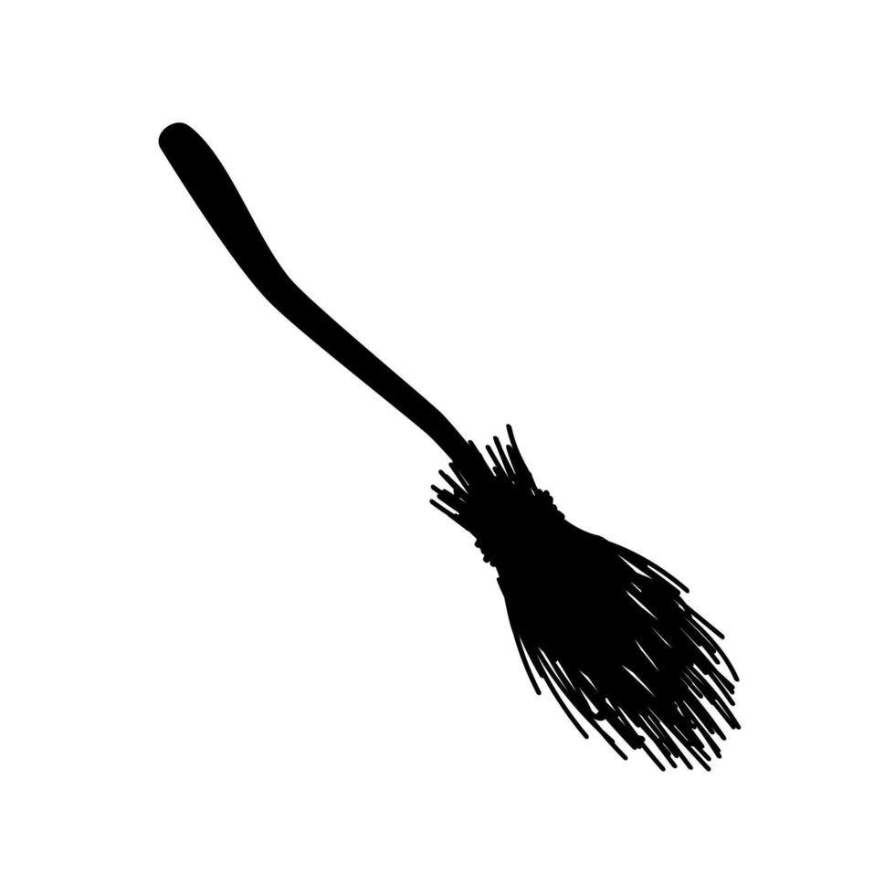 silhueta de vassoura preta mágica. símbolo assustador do voo de bruxa mágica e rituais de feitiçaria. ferramenta de varredura de rua e casa vintage vetor