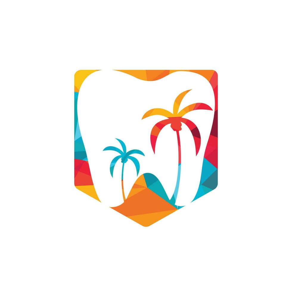 design de logotipo de odontologia de clínica odontológica. logotipo dental com o conceito de ilha tropical. vetor