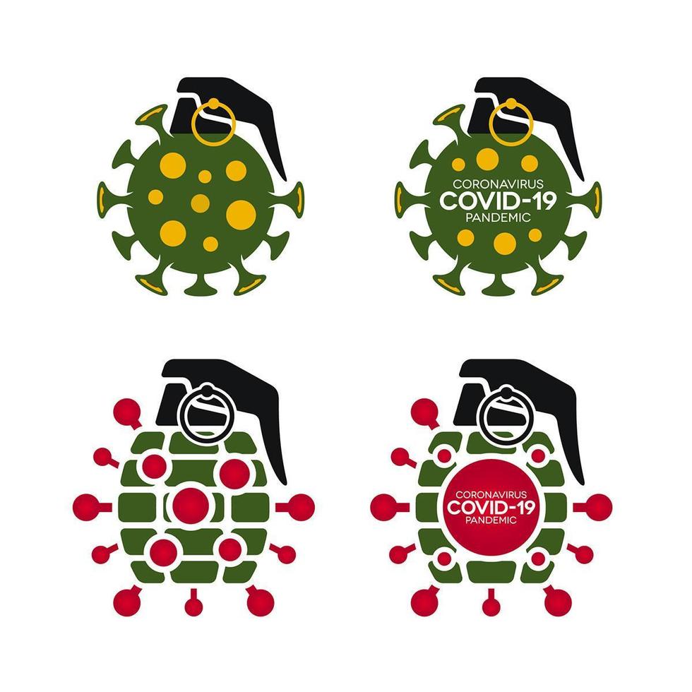 conjunto de ícones de bomba de granada covid-19 de coronavírus vetor