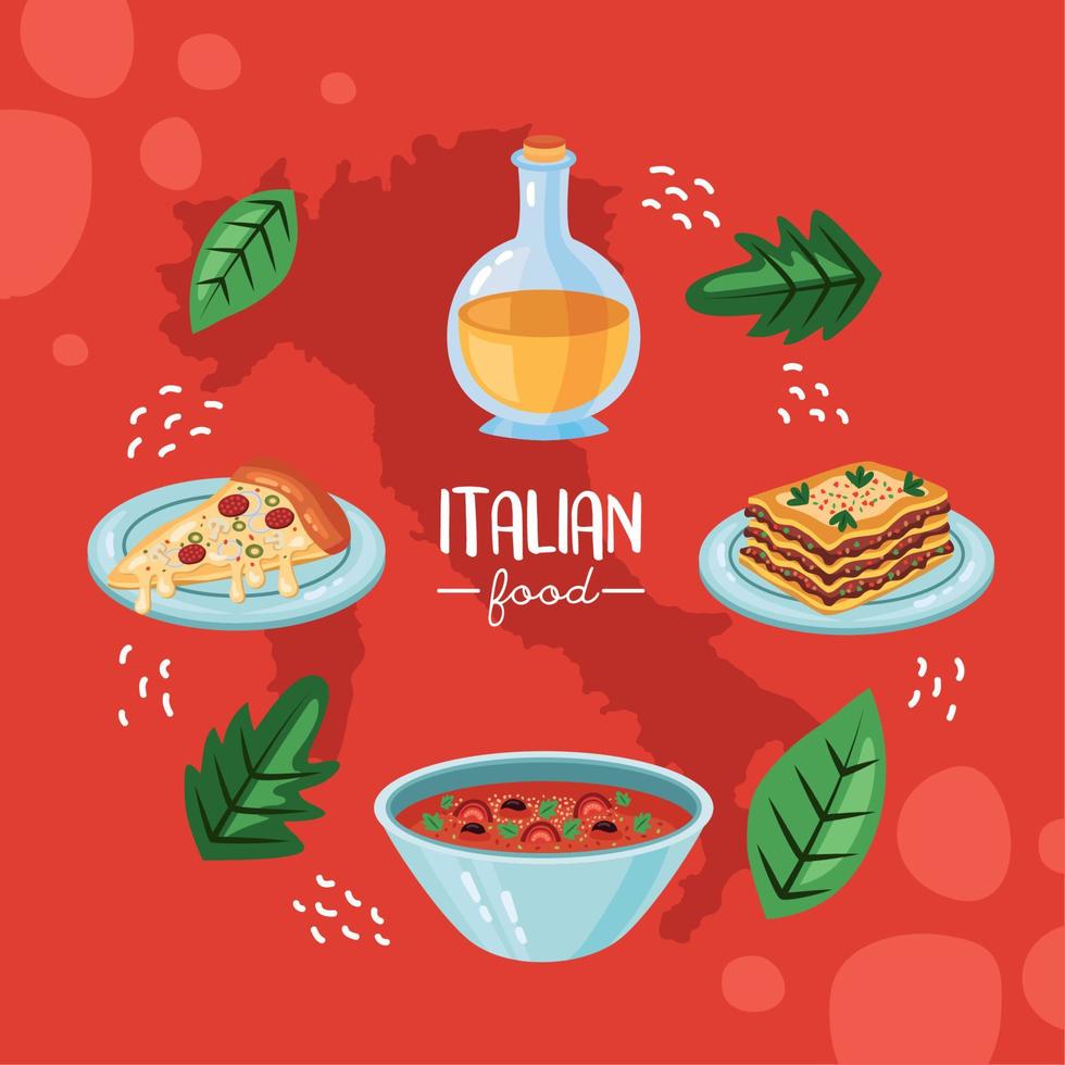 cartão de letras de comida italiana vetor