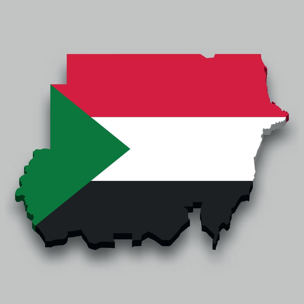 3D mapa isométrico do Sudão com bandeira nacional. vetor