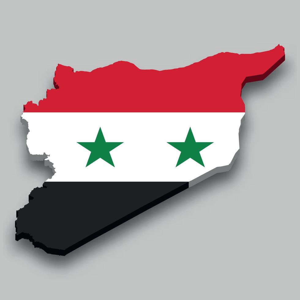Mapa 3D isométrico da Síria com bandeira nacional. vetor