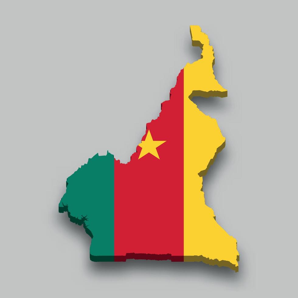 Mapa 3D isométrico de Camarões com bandeira nacional. vetor