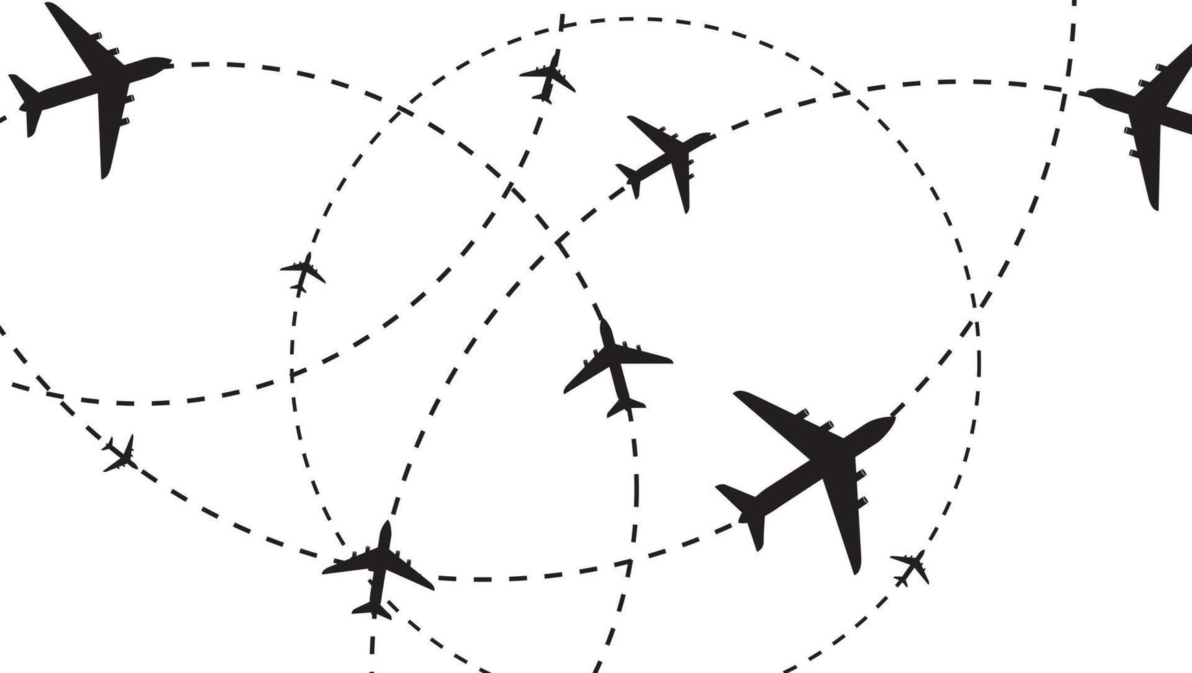caminho do avião em forma de linha pontilhada. conjunto de rotas de linha de avião. rastreamento de aeronaves. pinos de localização isolados no fundo branco vetor